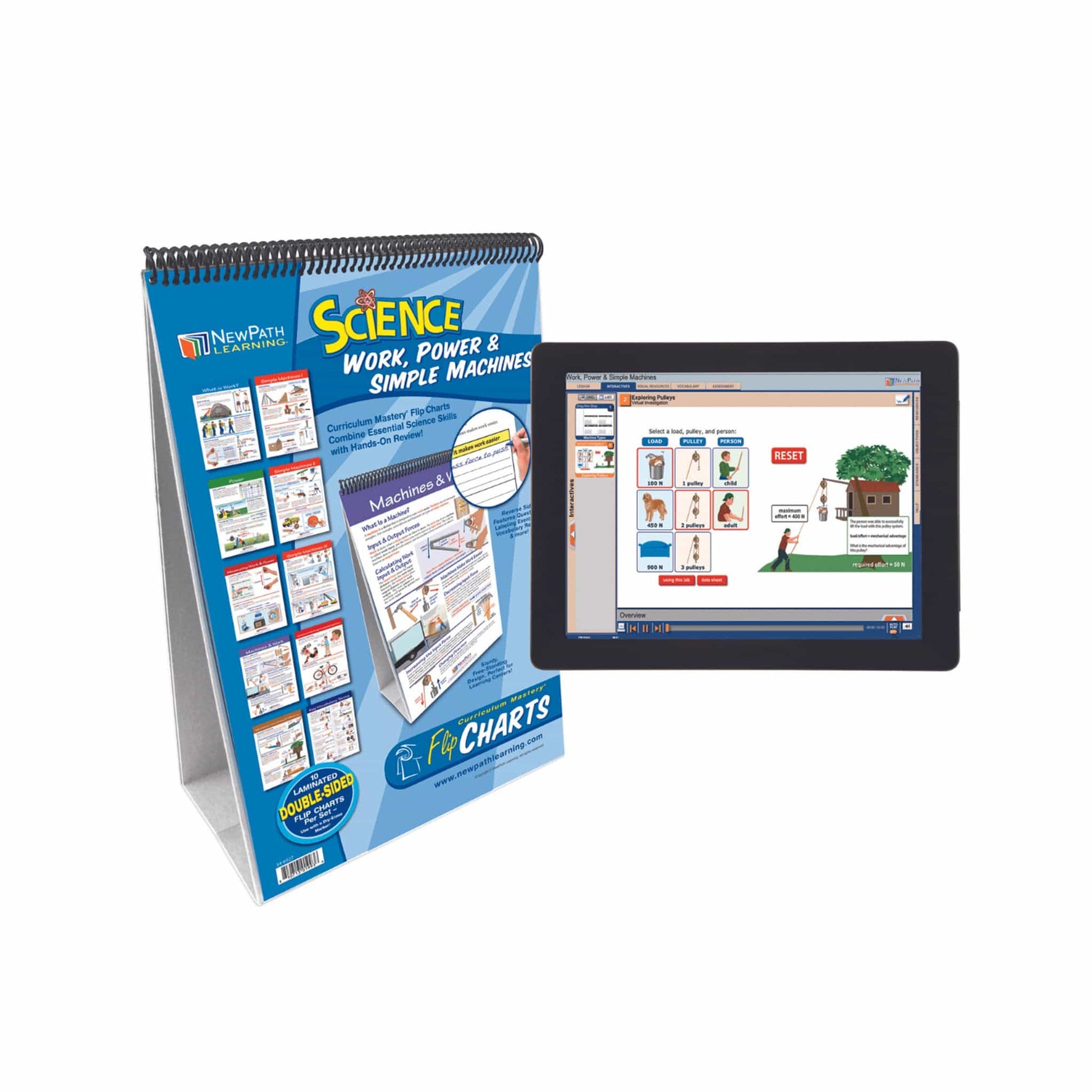 Arbor Scientific NewPath Learning Work, Power & Simple Machines Flip Chart Set With Online Multimedia Lesson