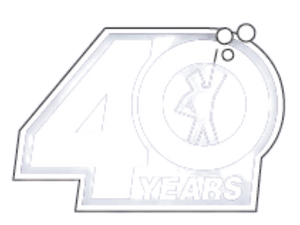Logo celebrating 40 years with a stylized number '40' and a person icon.