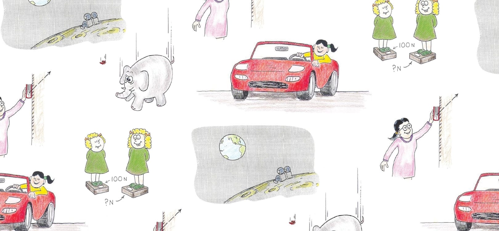 Cartoon-style illustrations from Paul Hewitt's Next time Questions